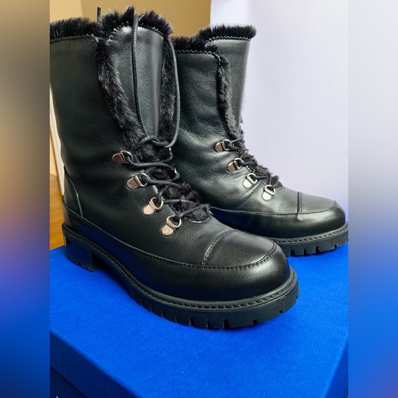 Stuart Weitzman Winter Black Leathet Boots Luge Size...